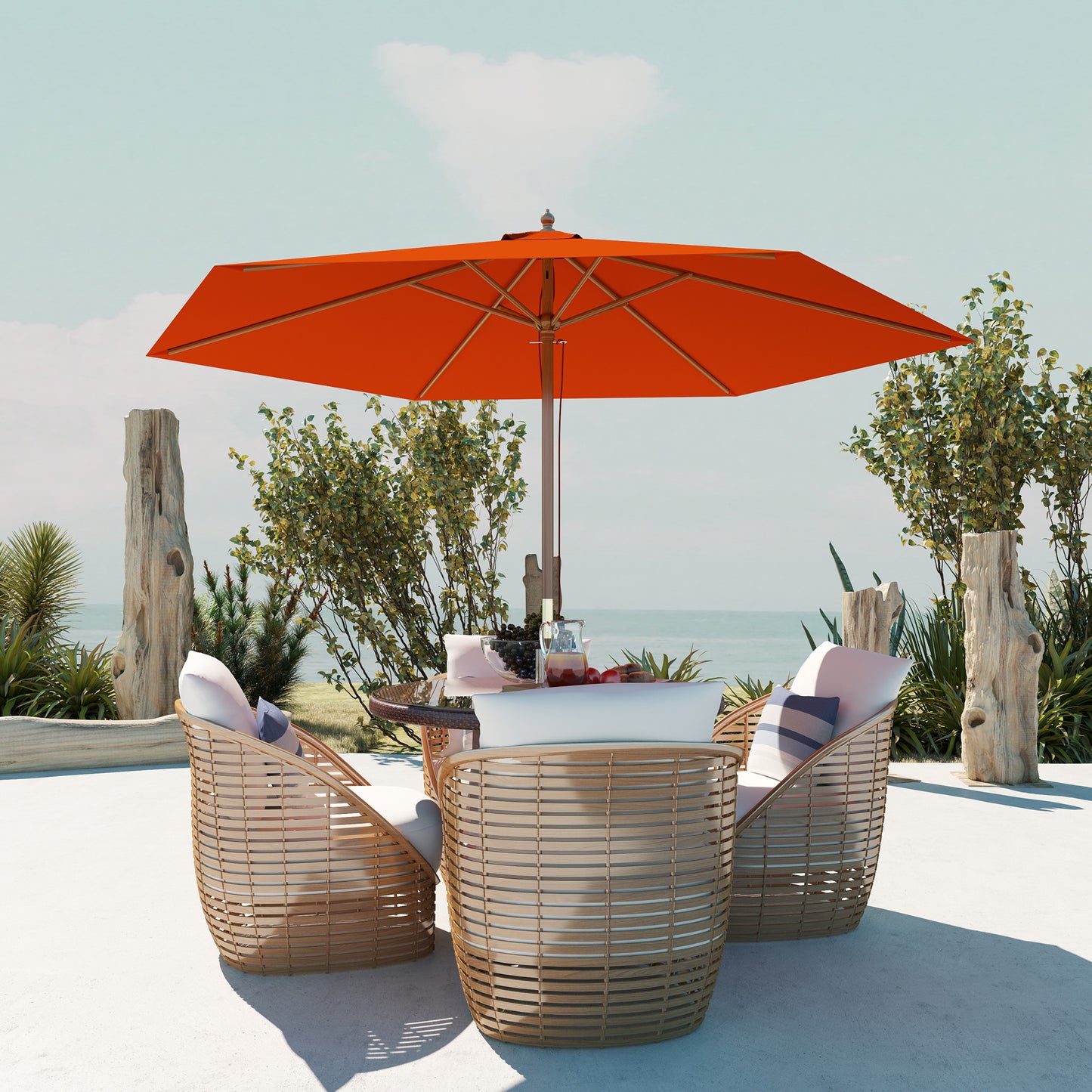 2.5m Wood Garden Parasol Sun Shade Patio Outdoor Wooden Umbrella Canopy, Table Market Umbrella with Vent, 38mm Pole
