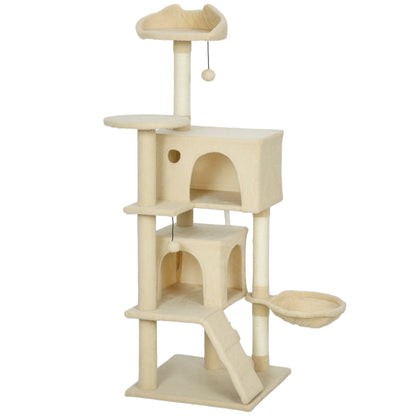 140cm Large Cat Tree Tower with Sisal Scratching Posts, Plush Perches, Hammock, Beige