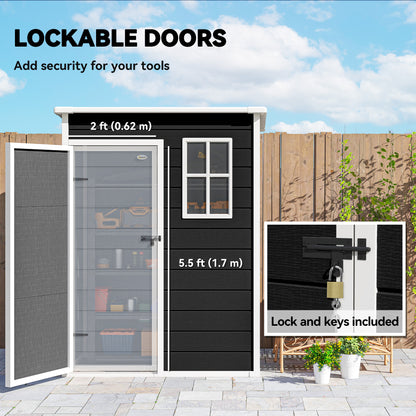 5' x 3' Garden Shed with Floor, Outdoor Storage Shed with Lockable Door, Window and Vent, Black