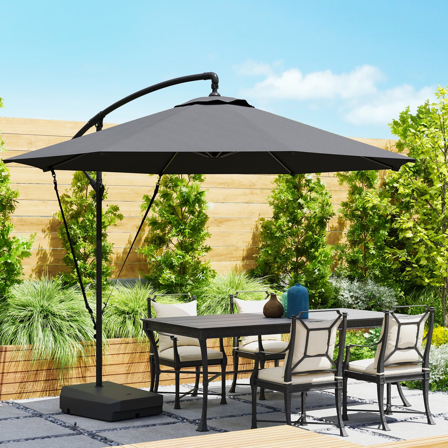 3(m) Garden Cantilever Parasol with Fillable Base up to 90kg, Wind Protection Strap, Cover