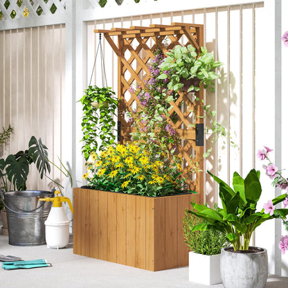 Wooden Planter with Trellis, Freestanding Raised Garden Bed with Drainage Holes