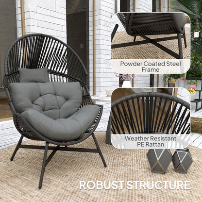 Rattan Egg Chair, Oversized Freestanding Garden Egg Chair with Thick Tufted Cushion, Headrest
