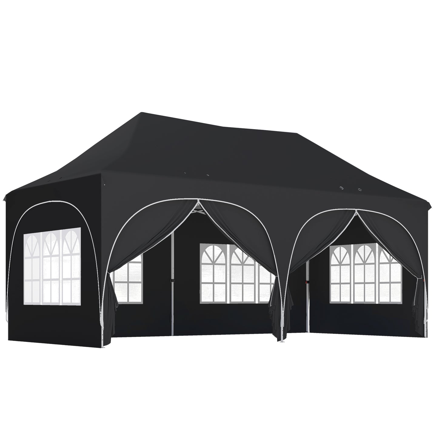 3 x 6m Pop Up Gazebo Shelter with Sides, 6 Sandbags, Peak Top Garden Party Tent Marquee with Carry Bag, Black