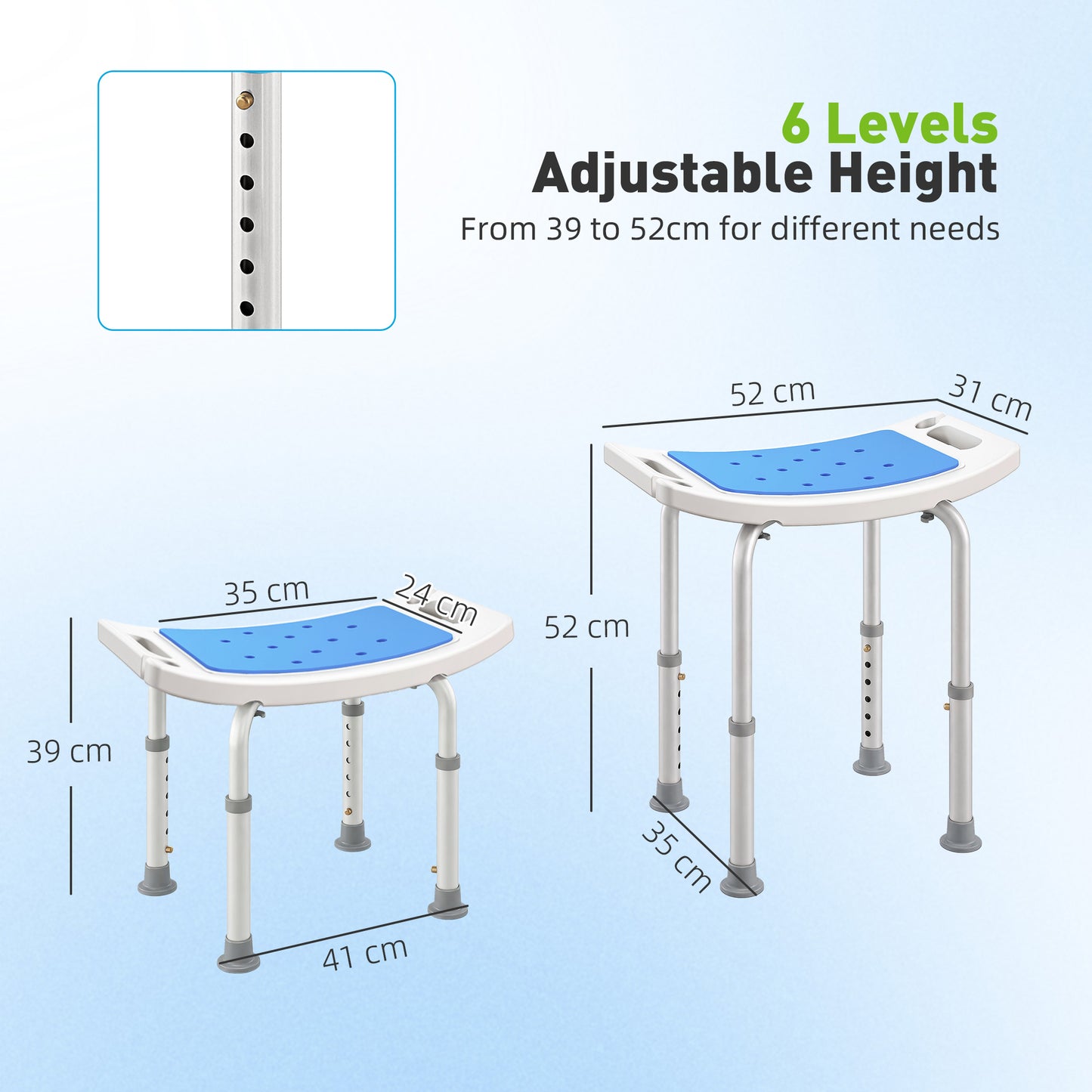Shower Chair, Adjustable Height Shower Stool with Aluminium Frame and Non-Slip Feet