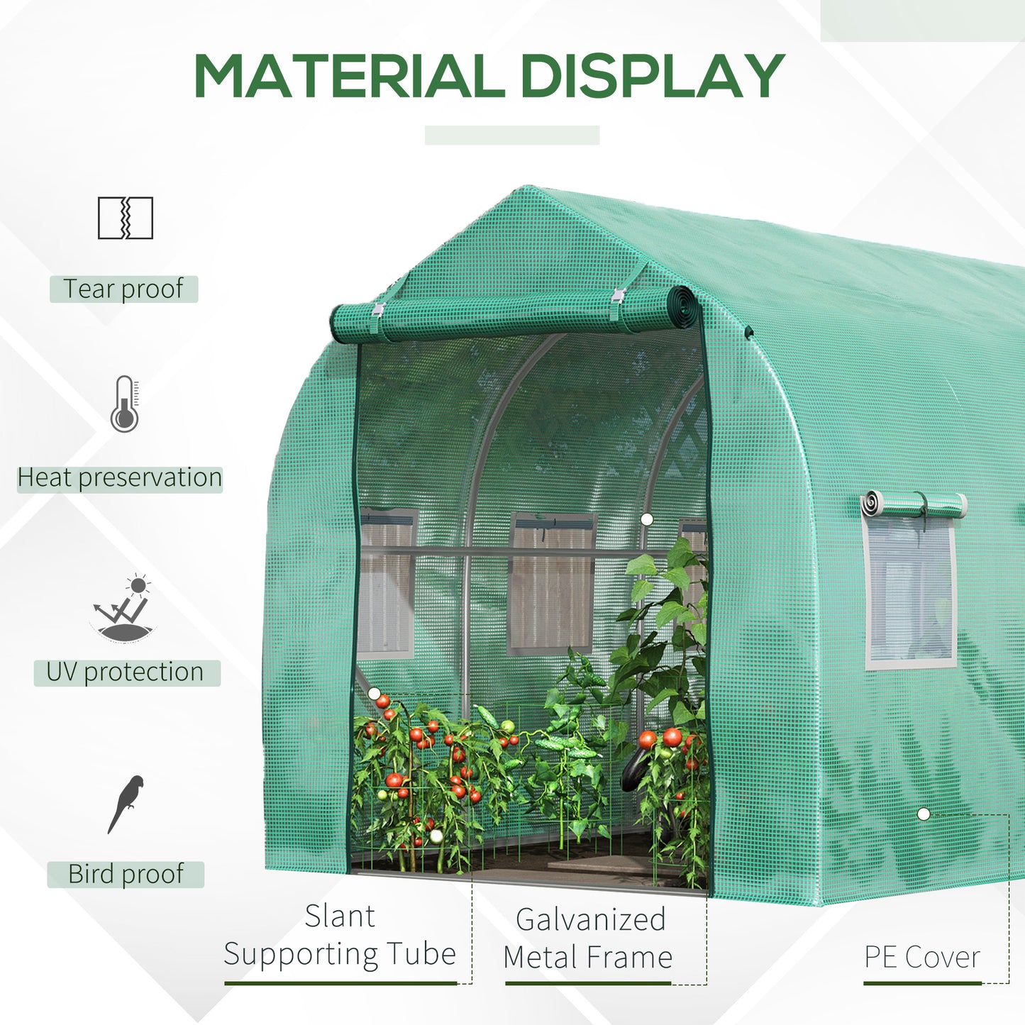 Polytunnel Greenhouse with Windows and Door, Walk in Greenhouse for Garden, Backyard (4 x 2 M)
