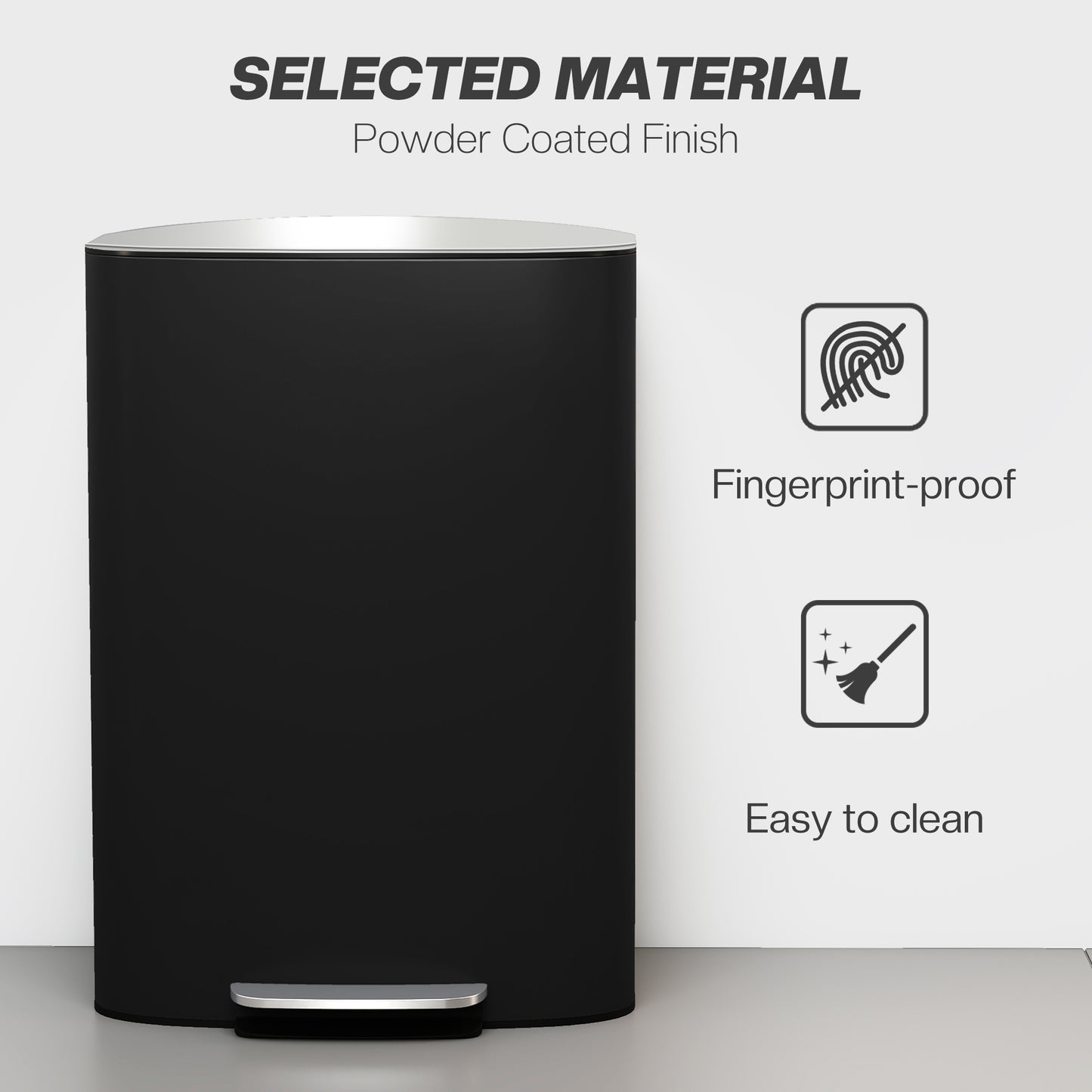 50L Kitchen Bin with Soft-Close Lid and Stay-Open Function, Stainless Steel Pedal Bin with Removable Inner Bucket