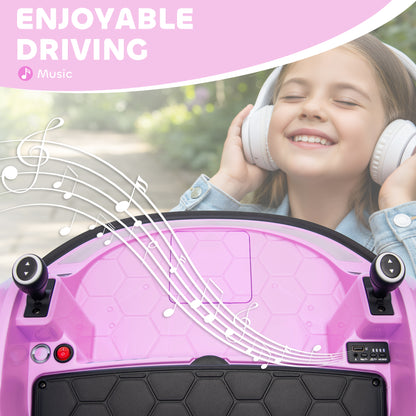 360° Rotation Kids Bumper Car, 12V Waltz Car with Remote Control, Dual Joystick, Music, Lights, Pink