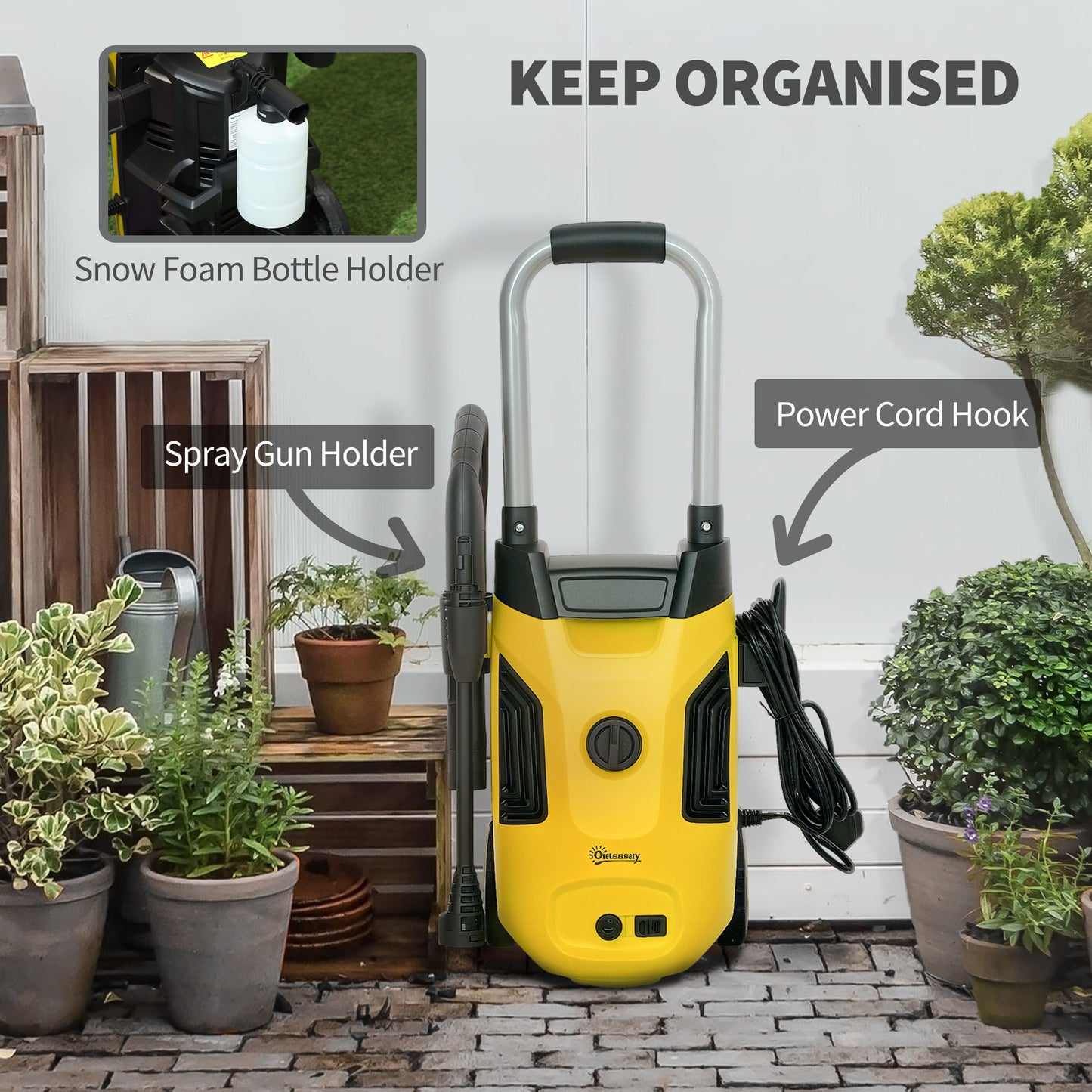 1800W 150-Bar Pressure Washer, with Adjustable Nozzle - Yellow