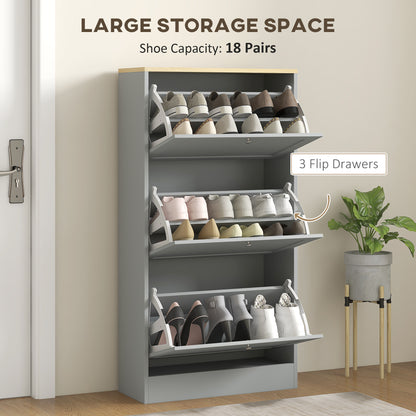Modern Compact Three-Drawer Shoe Storage Cabinet - Grey