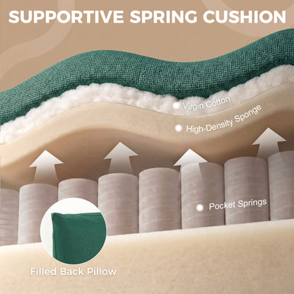Accent Chair, Removable Pillow Linen Armchair with Comfy Spring Cushion for Living Room, Bedroom, Study, Dark Green