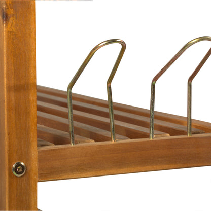 5-Tier Shoe Rack, Acacia Wooden Shoe Storage Organiser with Hangers, Holds up to 19 Pairs, for Entryway, Living Room