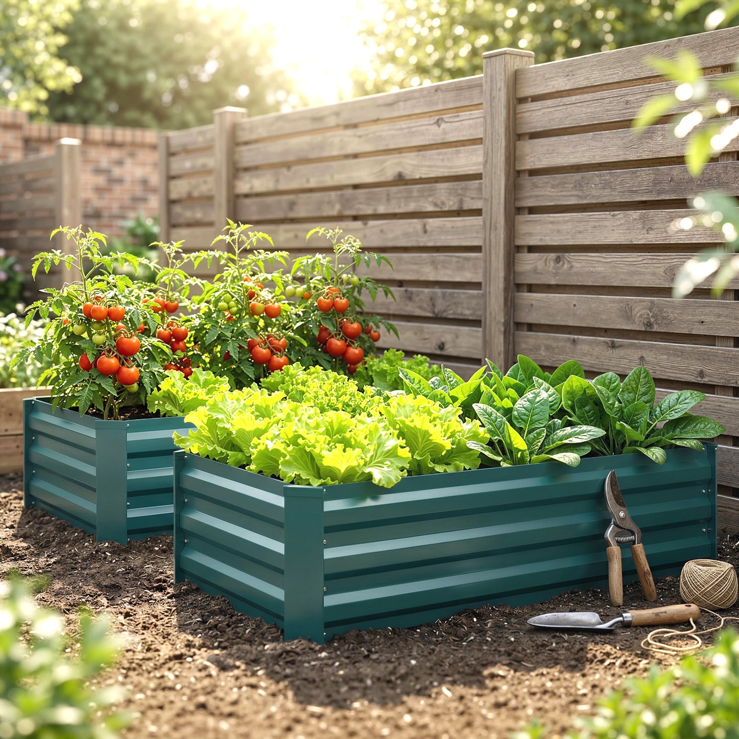 Set of Two 100 x 60cm Steel Planter Boxes -Green