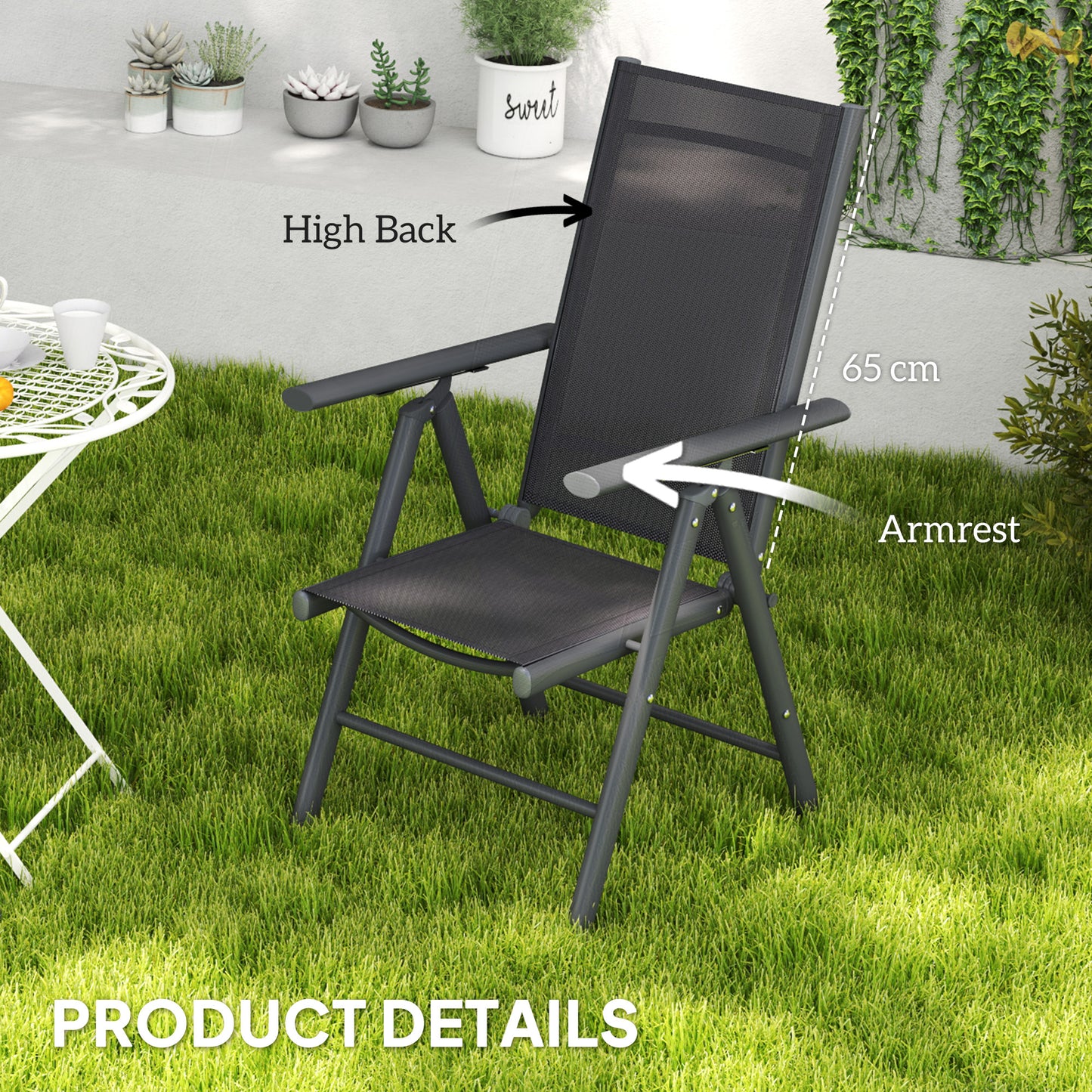 Set of 2 Folding Garden Chairs, Aluminium Frame Outdoor Dining Chairs with Breathable Mesh Back and Seat
