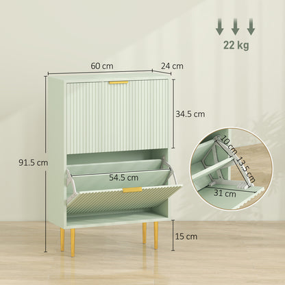 Elegant Two-Drawer Shoe Cabinet - Light Green
