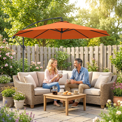3 m Cantilever Parasol with Cross Base, Offset Outdoor Umbrella with Crank Handle, Hanging Sun Shade, Orange