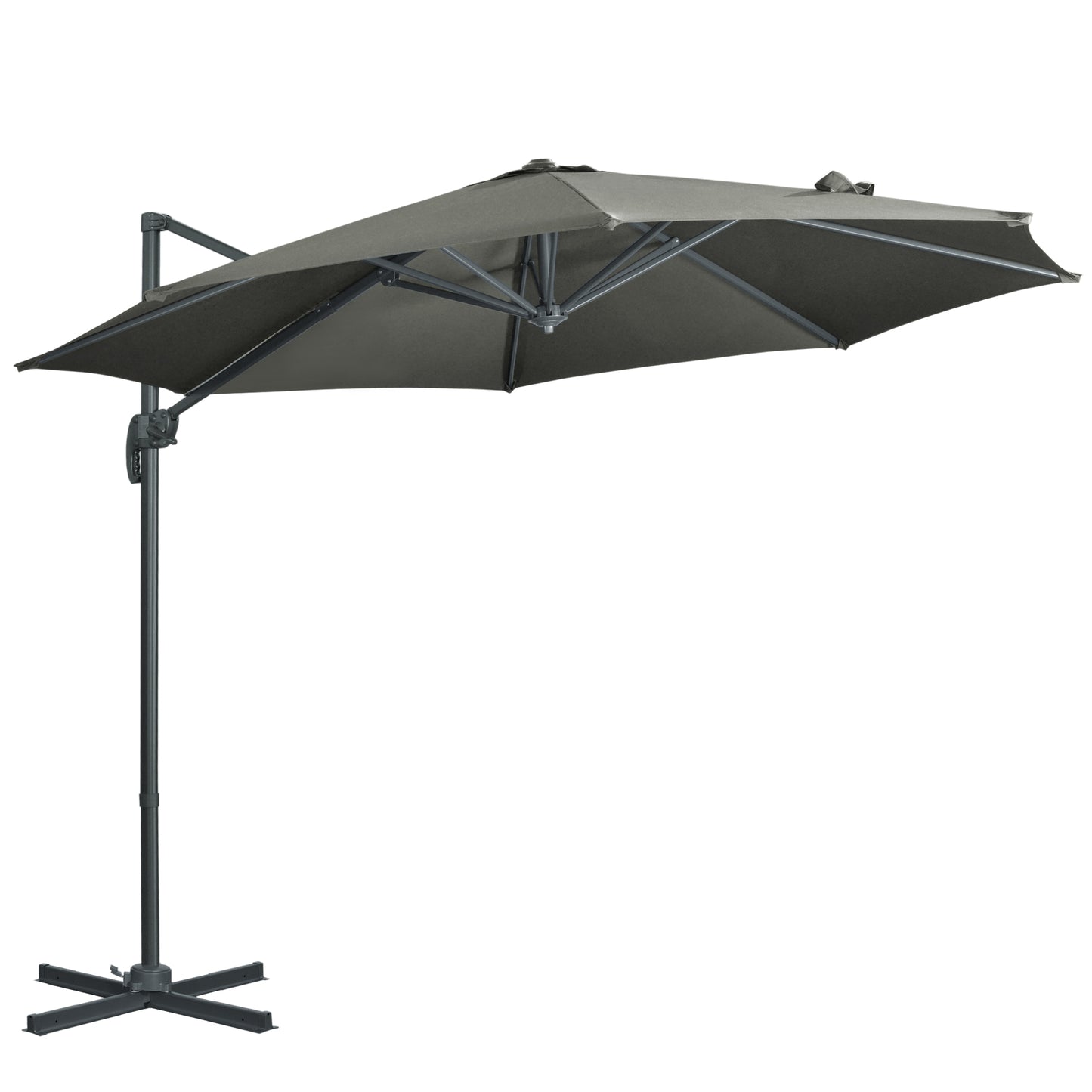 3 x 3(m) Cantilever Parasol with Cross Base, Garden Umbrella with 360° Rotation, Crank Handle and Tilt for Outdoor, Patio