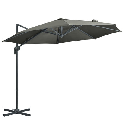 3 x 3(m) Cantilever Parasol with Cross Base, Garden Umbrella with 360° Rotation, Crank Handle and Tilt for Outdoor, Patio
