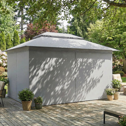 3 x 4 m Outdoor Garden Gazebo with Netting and Curtains, UPF50+ Patio Gazebo Permanent Pavilion Canopy, Dark Grey
