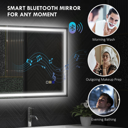 60 x 80 cm Anti-Fog LED Bathroom Mirror, with Bluetooth - Silver Tone