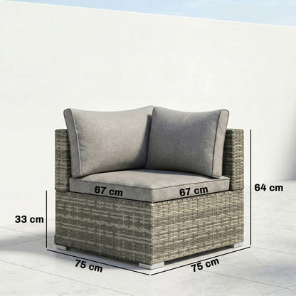 Outdoor PE Rattan Corner Sofa, Garden Wicker Furniture Single Sofa Chair w/ Cushions, Light Grey