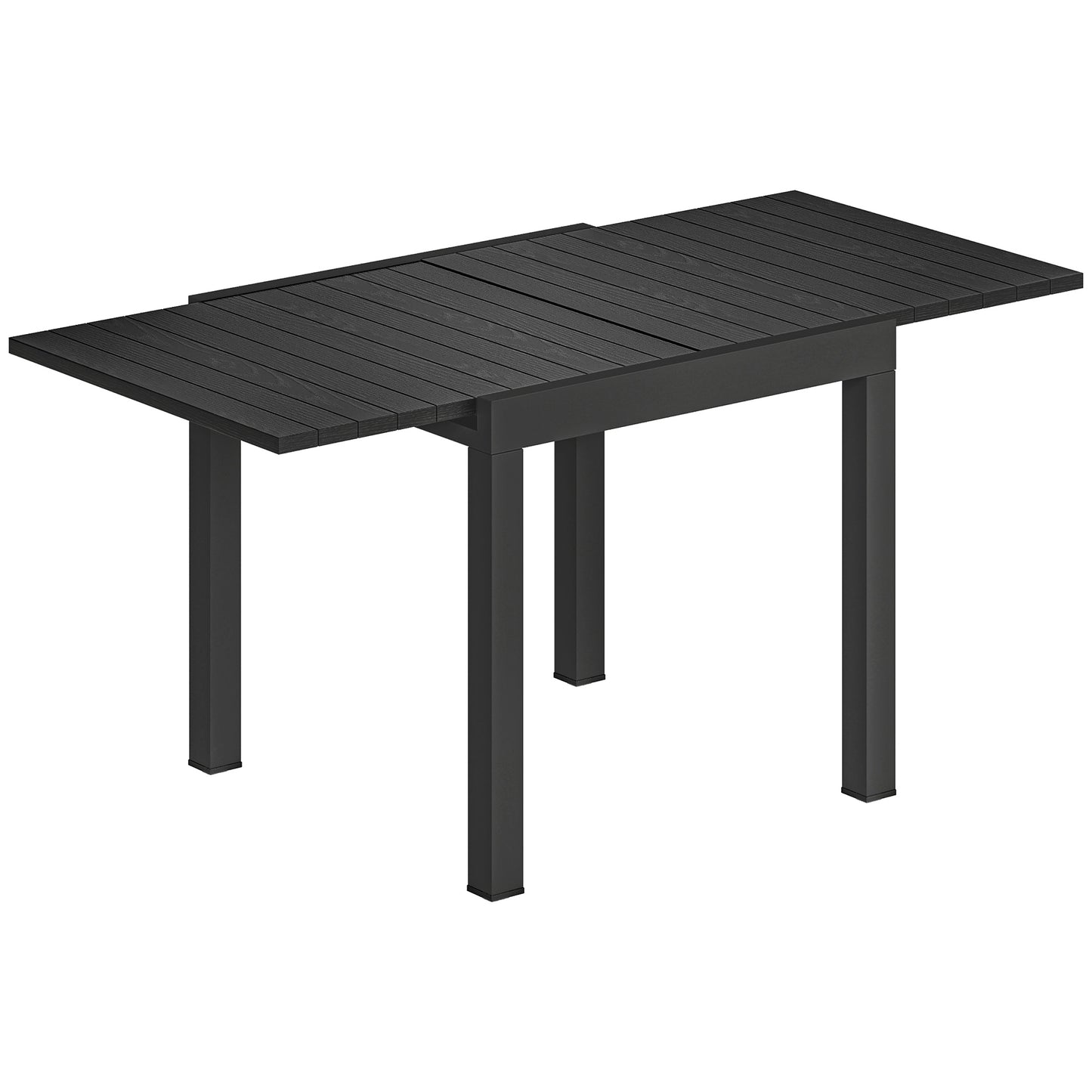 Extending Garden Table for 4-6, Aluminium Outdoor Dining Table with Faux Wood Slatted Top, Black