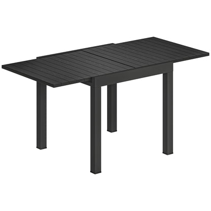 Extending Garden Table for 4-6, Aluminium Outdoor Dining Table with Faux Wood Slatted Top, Black