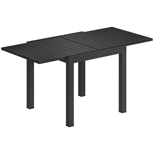 Extending Garden Table for 4-6, Aluminium Outdoor Dining Table with Faux Wood Slatted Top, Black