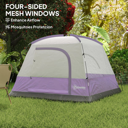 3-4 Person Camping Tent, Easy Set Up 3-4 Man Tent w/ Sewn-in Groundsheet, Waterproof Dome Tent w/ Mesh Windows