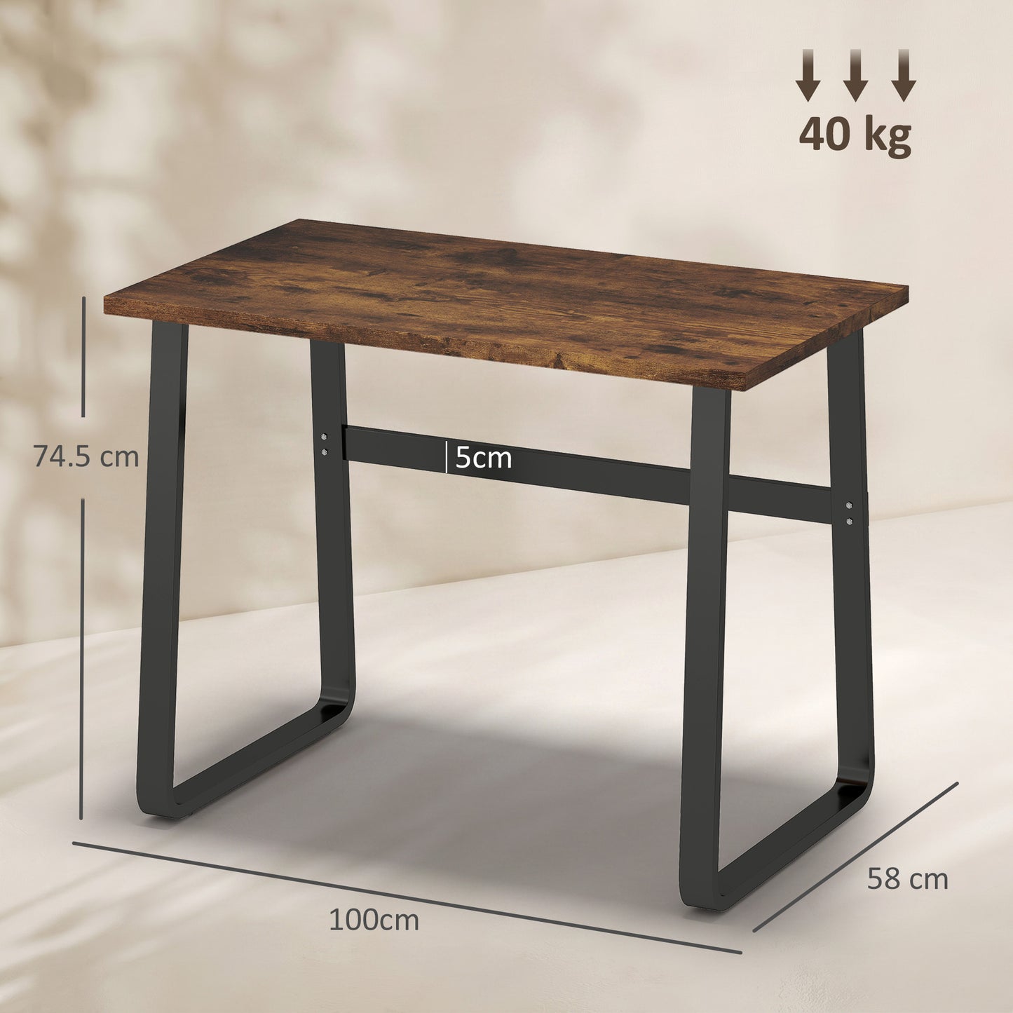 Industrial Writing Desk With Metal Legs, 100 x 58 x 74.5cm, Rustic Brown and Black