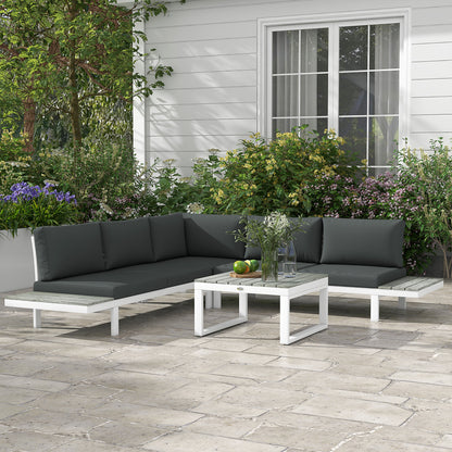 4 Pieces Garden Furniture Set, 5-Level Reclining Garden Corner Sofa Set, Outdoor Lounge Conversation Sectional with Cushions