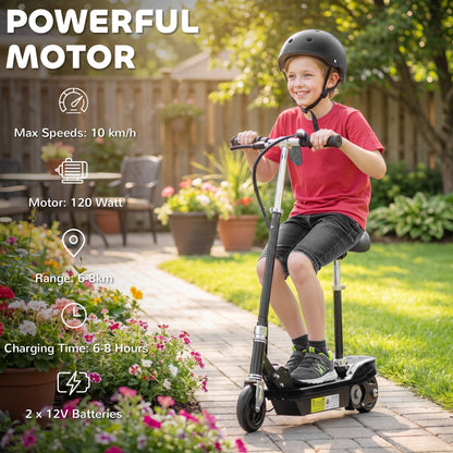 Powered Powered Scooter Ride-On, with Brakes, Adjustable Seat, Adjustable Handlebars, Black