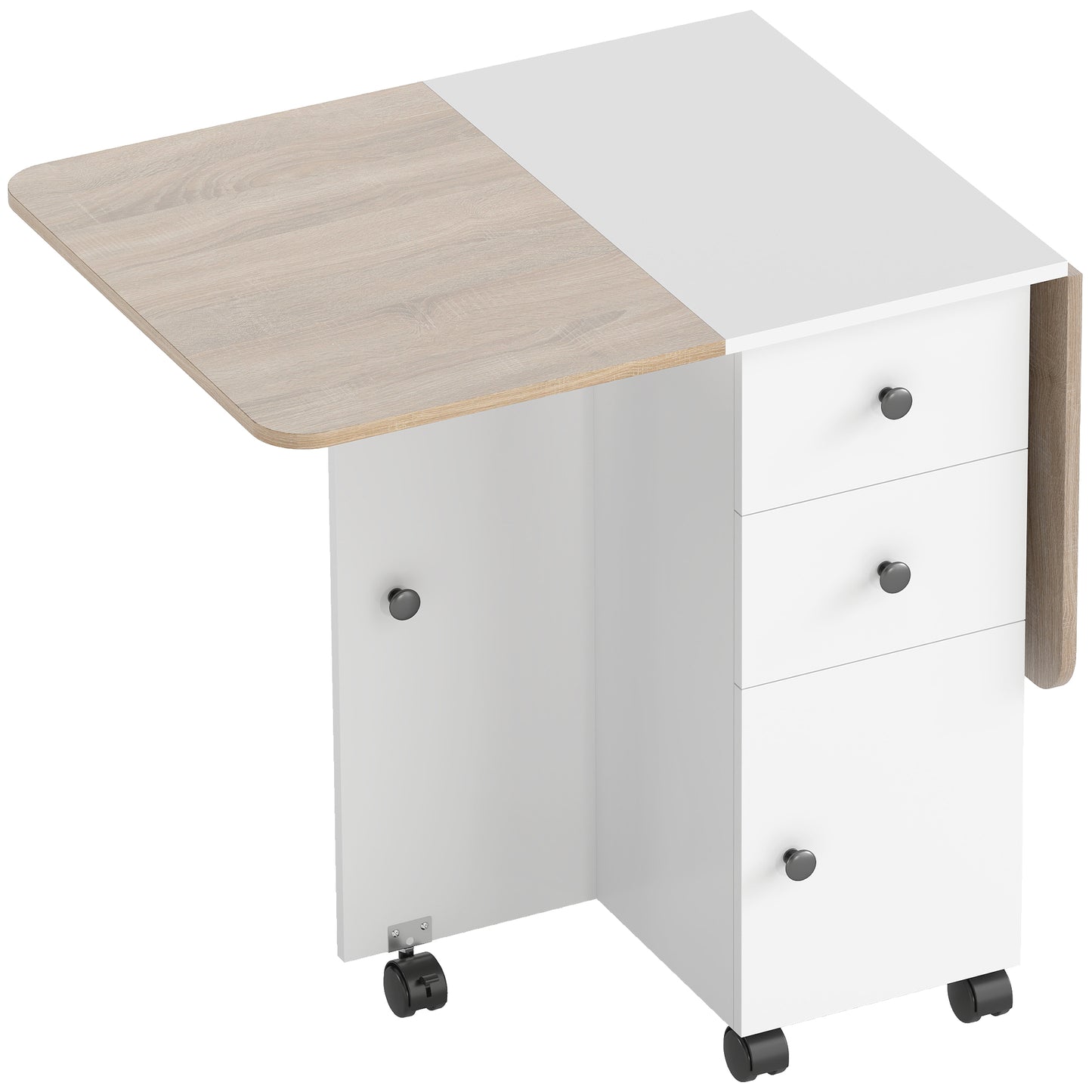 Multi-Storage Six-Person Drop Leaf Dining Table - Oak and White