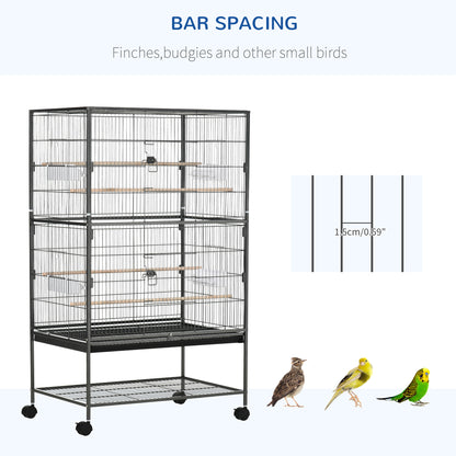Large Bird Cage Budgie Cage for Finch Canaries Parakeet with Rolling Stand, Slide-out Tray, Storage Shelf, Food Containers