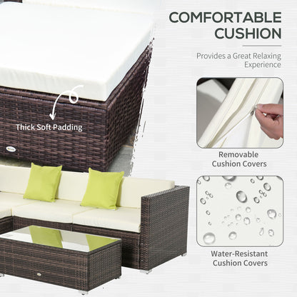 Rattan Corner Sofa Set 4-Seater Outdoor Garden Sofa for Patio - Brown