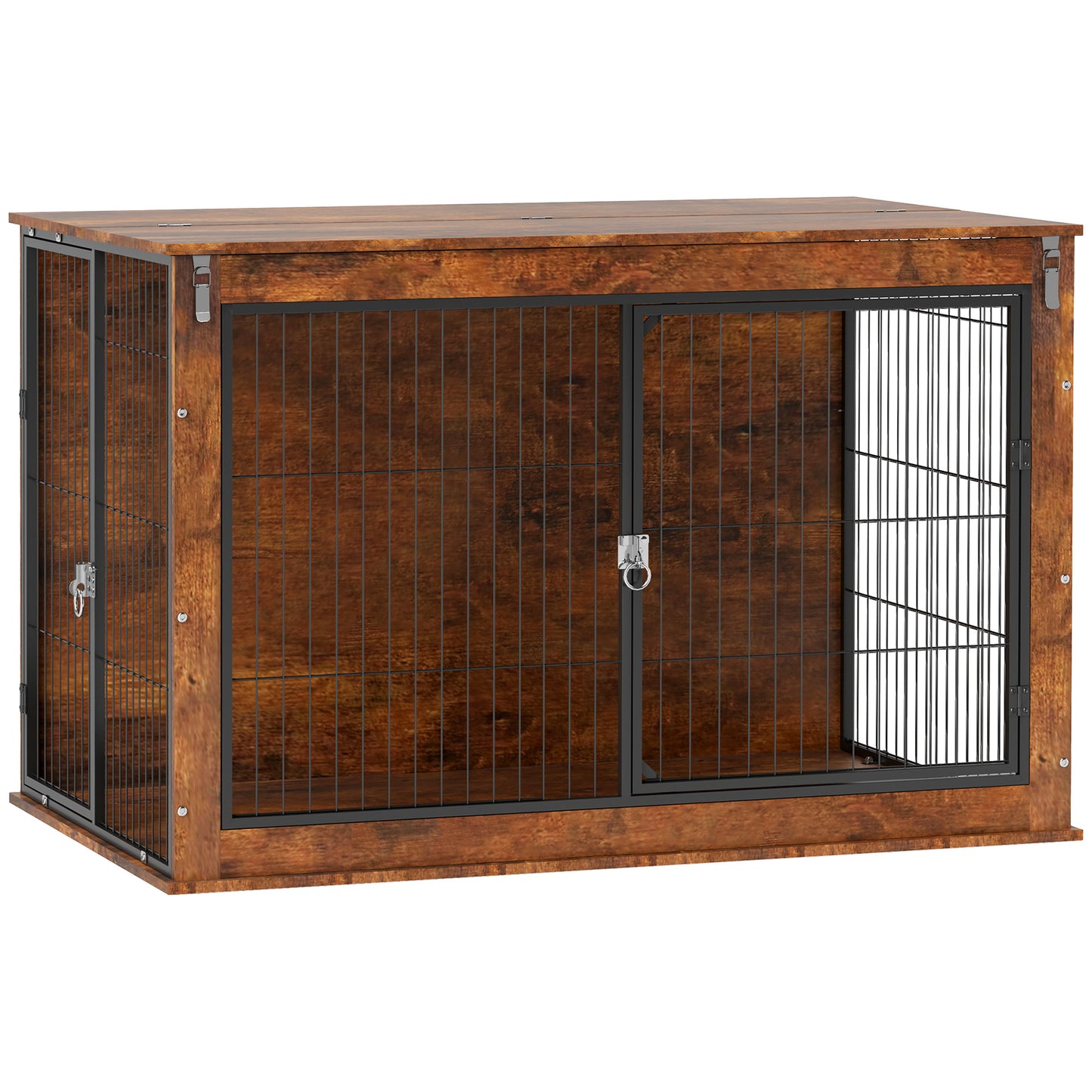 46.46'' Dog Crate Furniture with Openable Top, Two Lockable Doors, for Extra Large Dogs, Rustic Brown