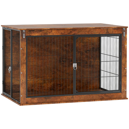 46.46'' Dog Crate Furniture with Openable Top, Two Lockable Doors, for Extra Large Dogs, Rustic Brown