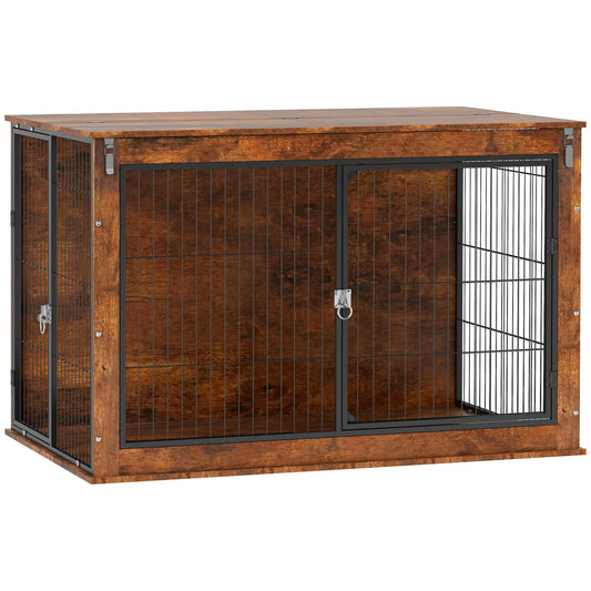 46.46'' Dog Crate Furniture with Openable Top, Two Lockable Doors, for Extra Large Dogs, Rustic Brown
