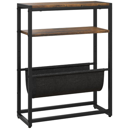 Narrow Side Table, End Table with 3-Tier Storage, V-Shaped Magazine Holder for Living Room, Bedroom, 43 x 18 x 56 cm, Ru