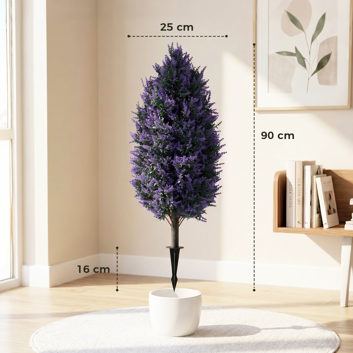 Set of 2 Artificial Lavender Flowers, Indoor Outdoor Fake Plants with Stakes, UV Resistant for Garden, 90 cm, Blue