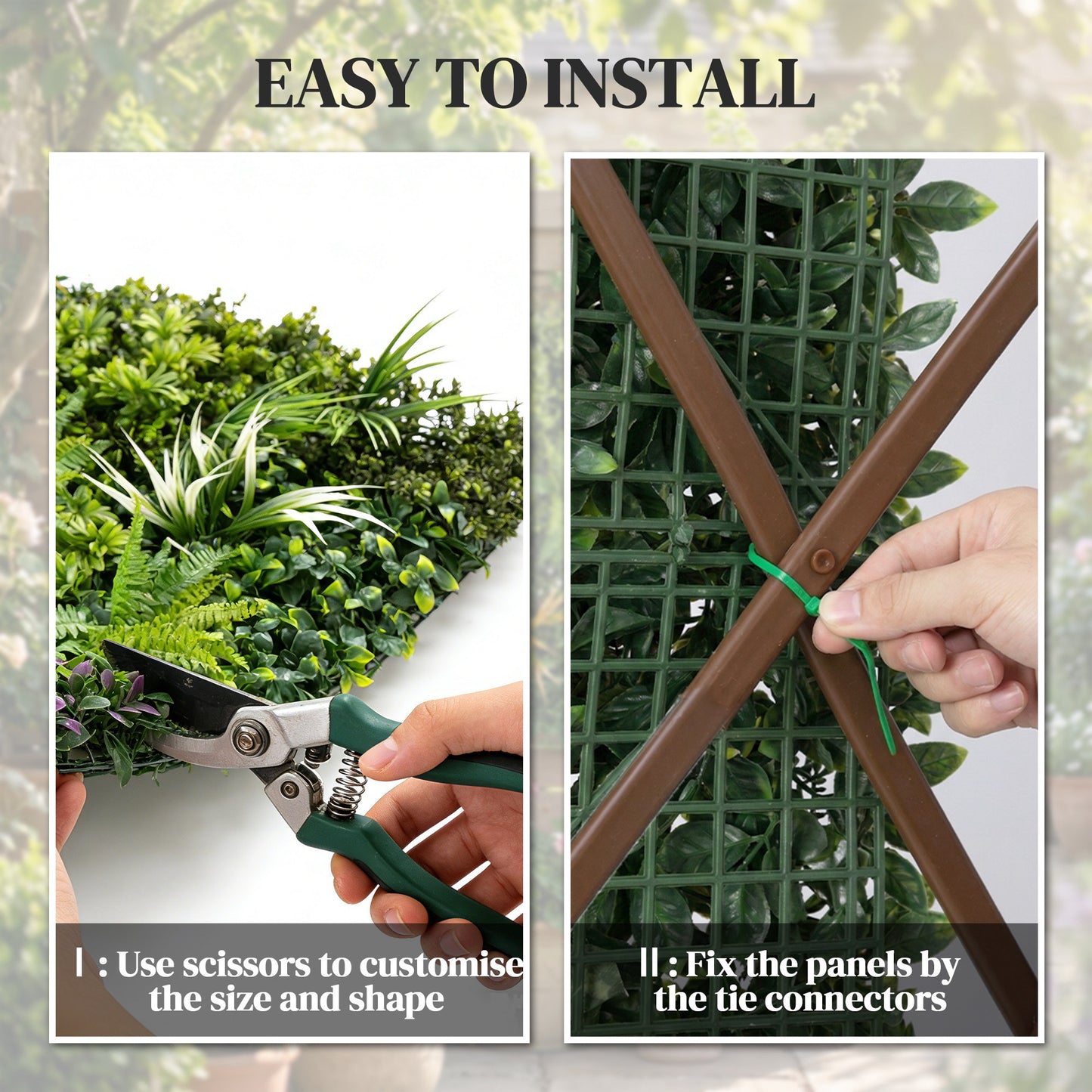 Grass Wall Panels, 100 x 100 cm Artificial Grass Wall Decor with Tie Connectors, Greenery Backdrop Panels, Green
