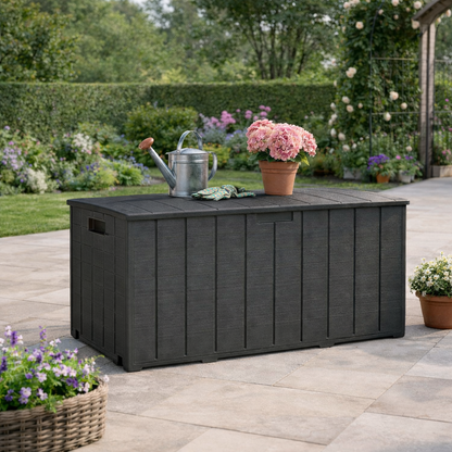 336 Litre Garden Storage Box, Water-resistant Heavy Duty Double Wall Plastic Container