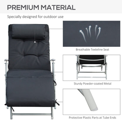 Steel Frame Outdoor Garden Padded Sun Lounger w/ Pillow Black