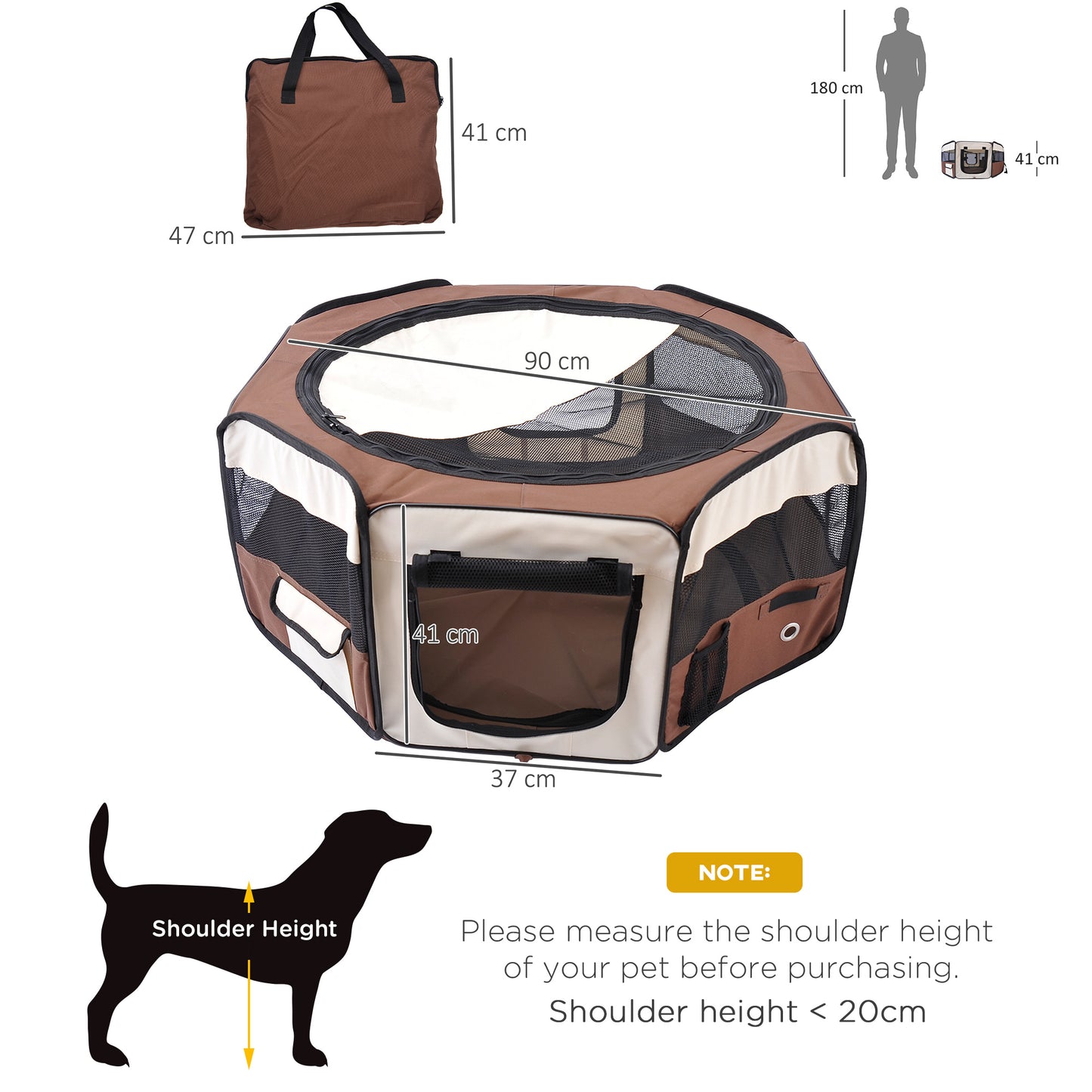 600D Oxford Soft Fabric Kennel, Portable Lightweight Cat Dog Playpen