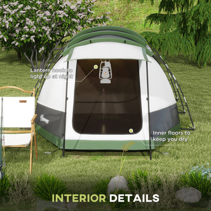 2 Man Camping Tent, with Two Rooms and Porch - Green