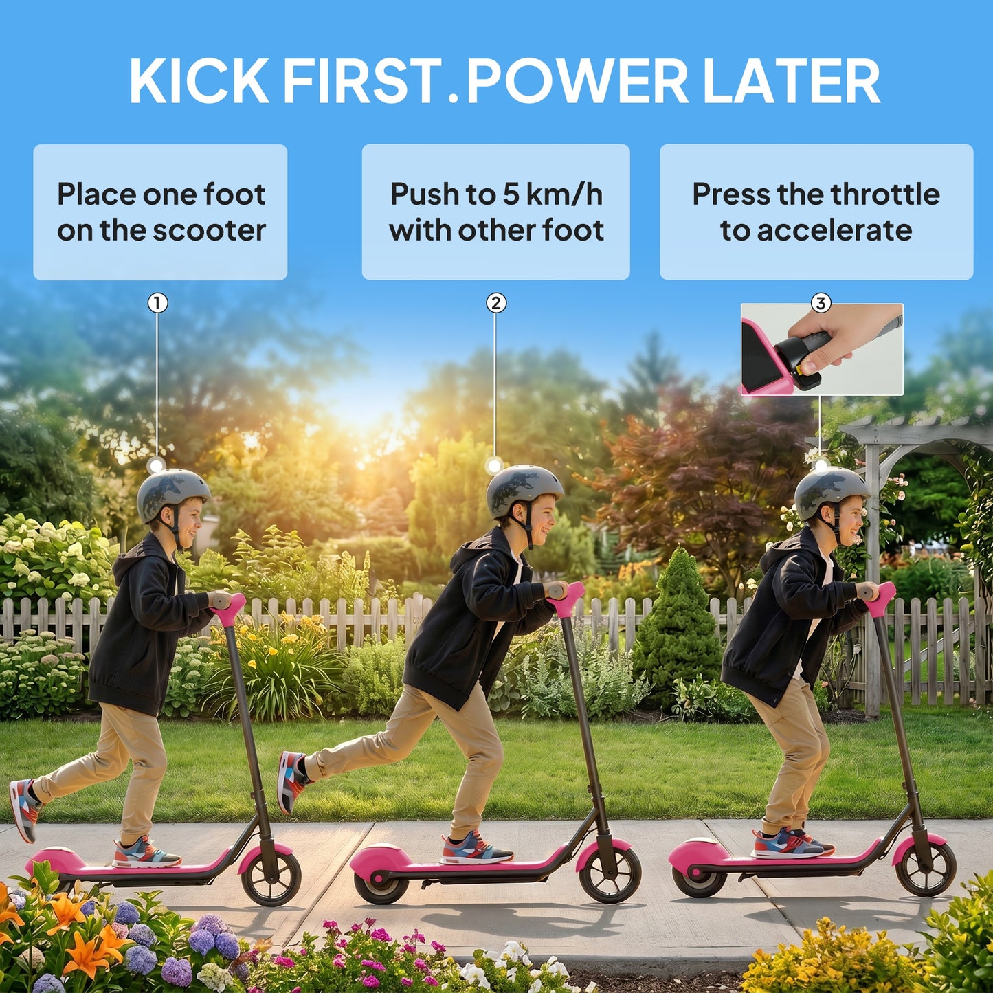 Electric Scooter for Kids, with LED Display, Pink