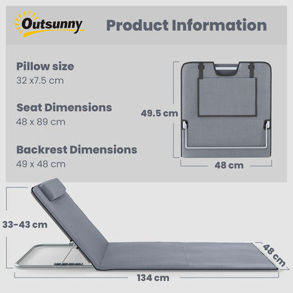 Set of 2 Foldable Garden Beach Chair Mat Lightweight Outdoor Sun Lounger Seats Adjustable Back Metal Frame PE Fabric Head Pil
