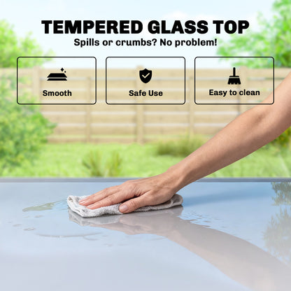 Extending Garden Table for 6-10, Aluminium Outdoor Dining Table with Tempered Glass Top, Grey