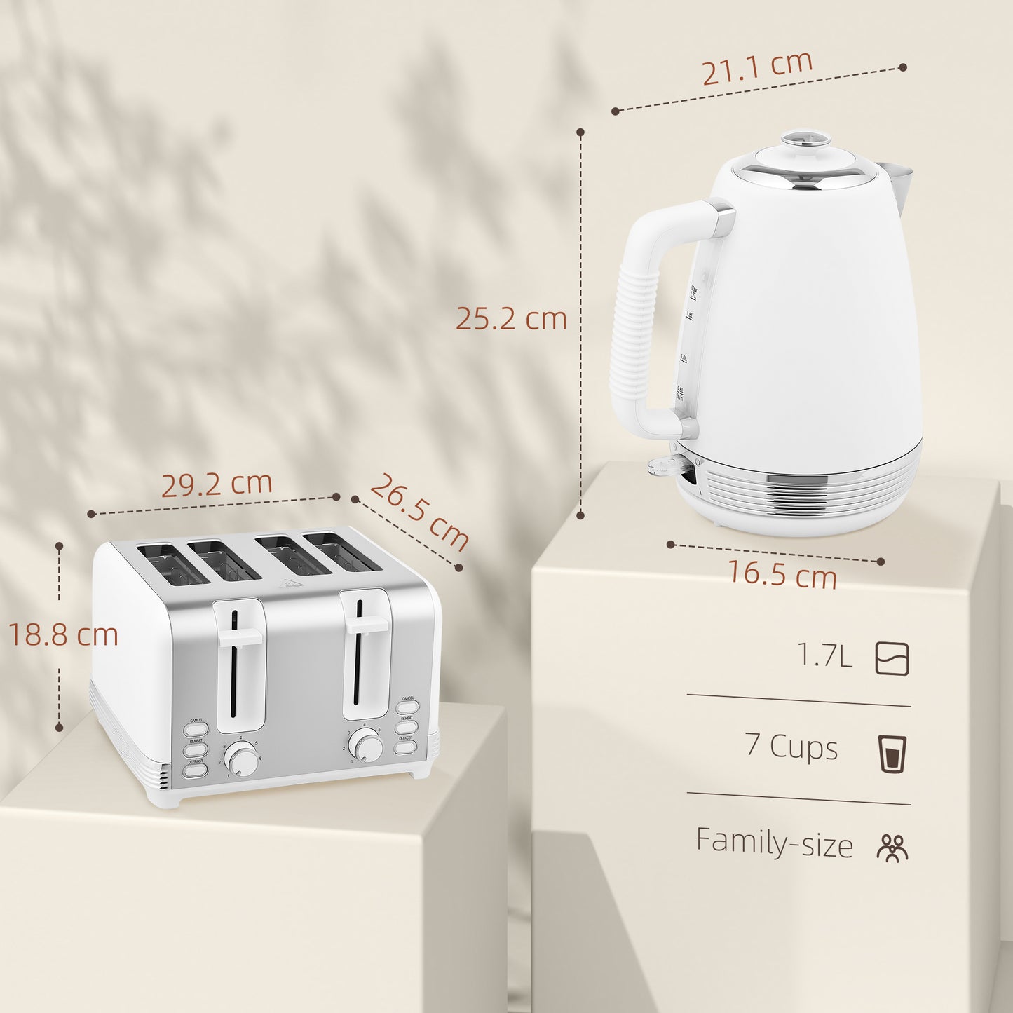 Stainless Steel Panel Kettle and Toaster Set - White