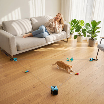 Interactive Cat Toy for Indoor Kittens & Adult with Adjustable Speed, DIY Track & Mouse Sound