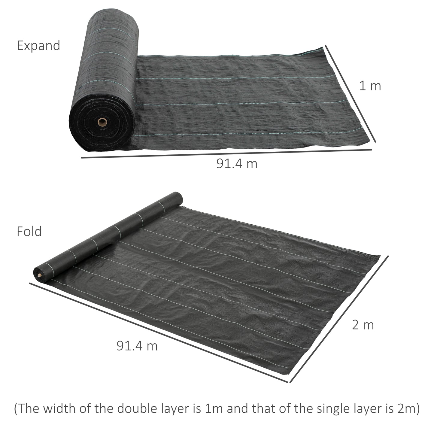 2m x 90m Weed Control Membrane, Heavy Duty Weed Control Barrier Fabric, 90gsm Ground Cover for Patios, Garden, Flower beds